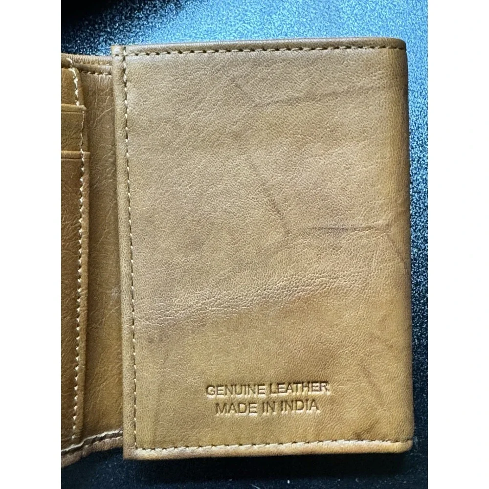Green Bay Packers Genuine‎ Leather Bifold Wallet NFL Embossed Logo Brown
